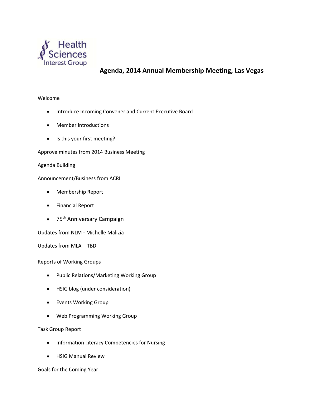 Agenda, 2014 Annual Membership Meeting, Las Vegas
