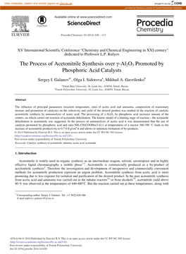 The Process of Acetonitrile Synthesis Over Γ-Al2o3 Promoted By