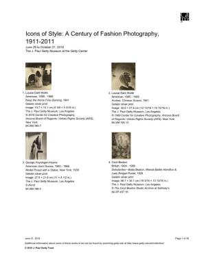 A Century of Fashion Photography, 1911-2011 June 26 to October 21, 2018 the J