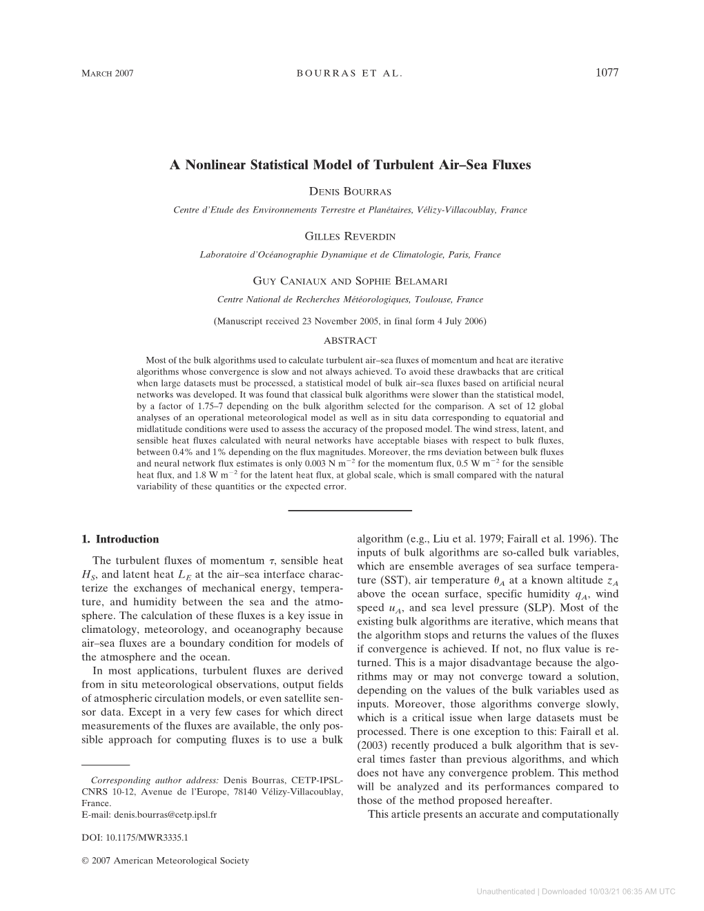 A Nonlinear Statistical Model of Turbulent Air–Sea Fluxes