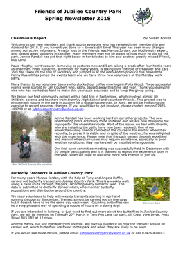 Friends of Jubilee Country Park Spring Newsletter 2018
