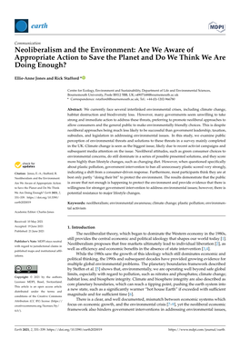 Neoliberalism and the Environment: Are We Aware of Appropriate Action to Save the Planet and Do We Think We Are Doing Enough?