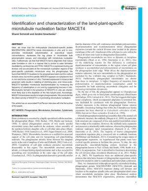 Identification and Characterization of the Land-Plant-Specific Microtubule Nucleation Factor MACET4 Sharol Schmidt and Andrei Smertenko*