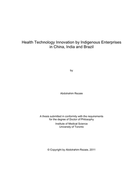 Health Technology Innovation by Indigenous Enterprises in China, India and Brazil