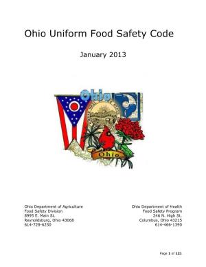 Ohio Uniform Food Safety Code 2013