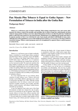 Pan Masala Plus Tobacco Is Equal to Gutka Square-New Formulation Of