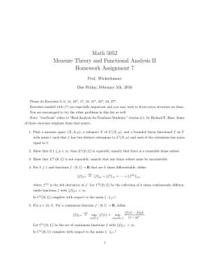 Math 5052 Measure Theory and Functional Analysis II Homework Assignment 7