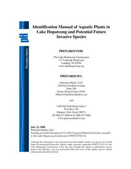 Identification Manual of Aquatic Plants in Lake Hopatcong and Potential Future Invasive Species