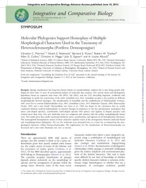 Integrative and Comparative Biology Advance Access Published June 10, 2013 Integrative and Comparative Biology Integrative and Comparative Biology, Pp