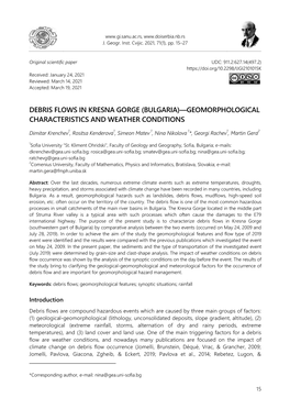 Debris Flows in Kresna Gorge (Bulgaria)—Geomorphological Characteristics and Weather Conditions