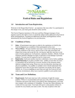 Festival Rules and Regulations
