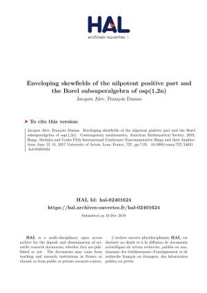Enveloping Skewfields of the Nilpotent Positive Part and the Borel Subsuperalgebra of Osp(1,2N) Jacques Alev, François Dumas
