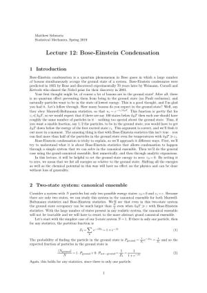 Lecture 12: Bose-Einstein Condensation