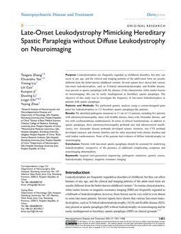 Late-Onset Leukodystrophy Mimicking Hereditary Spastic Paraplegia Without Diffuse Leukodystrophy on Neuroimaging