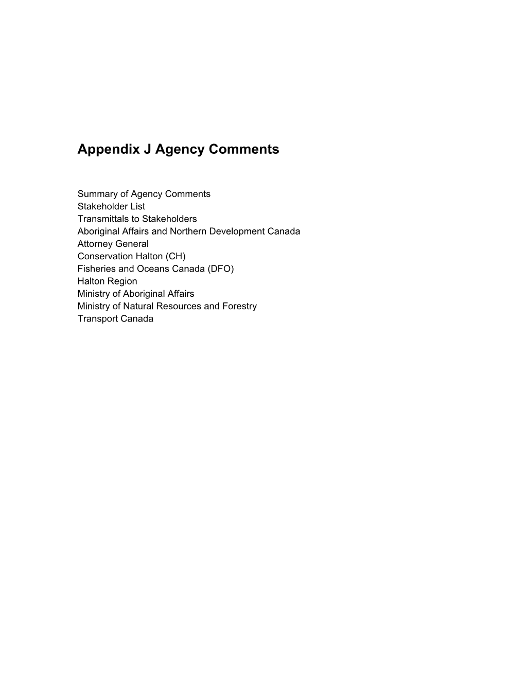 Appendix J Agency Comments