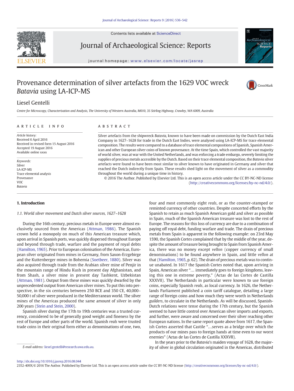 Provenance Determination of Silver Artefacts from the 1629 VOC Wreck Batavia Using LA-ICP-MS