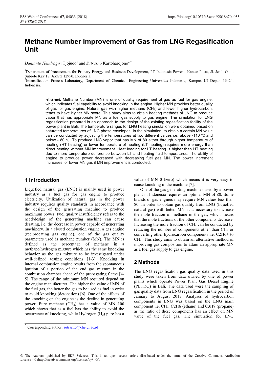 Methane Number Improvement of Gas from LNG Regasification Unit