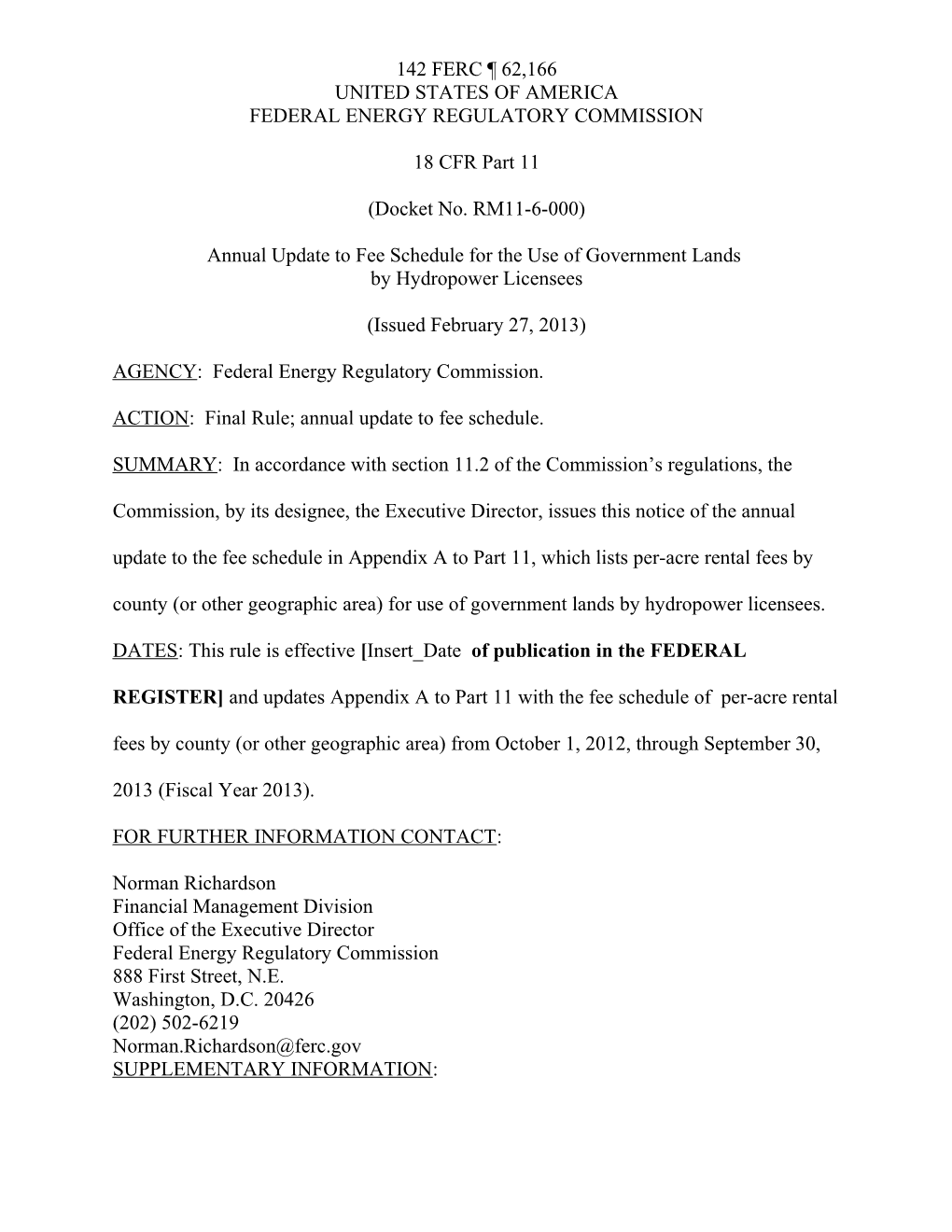 RM11-6-000 Annual Charges for the Use of Government Lands