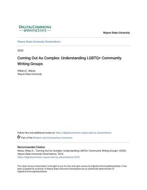 Coming out As Complex: Understanding LGBTQ+ Community Writing Groups