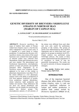 Genetic Diversity of Brenneria Nigrifluens Strains in North of Iran