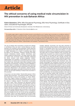 Article the Ethical Concerns of Using Medical Male Circumcision in HIV Prevention in Sub-Saharan Africa