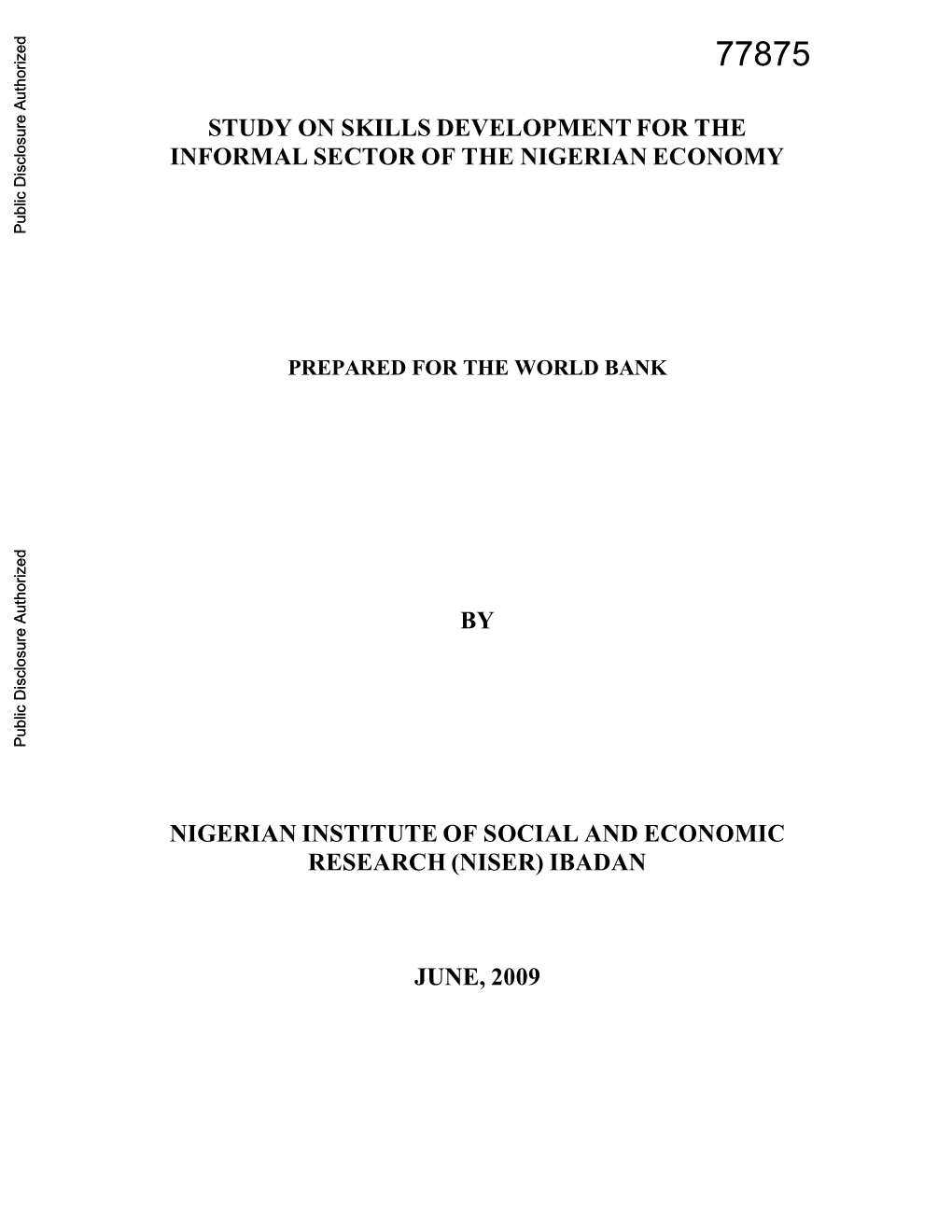 Study on Skills Development for the Informal Sector of the Nigerian Economy