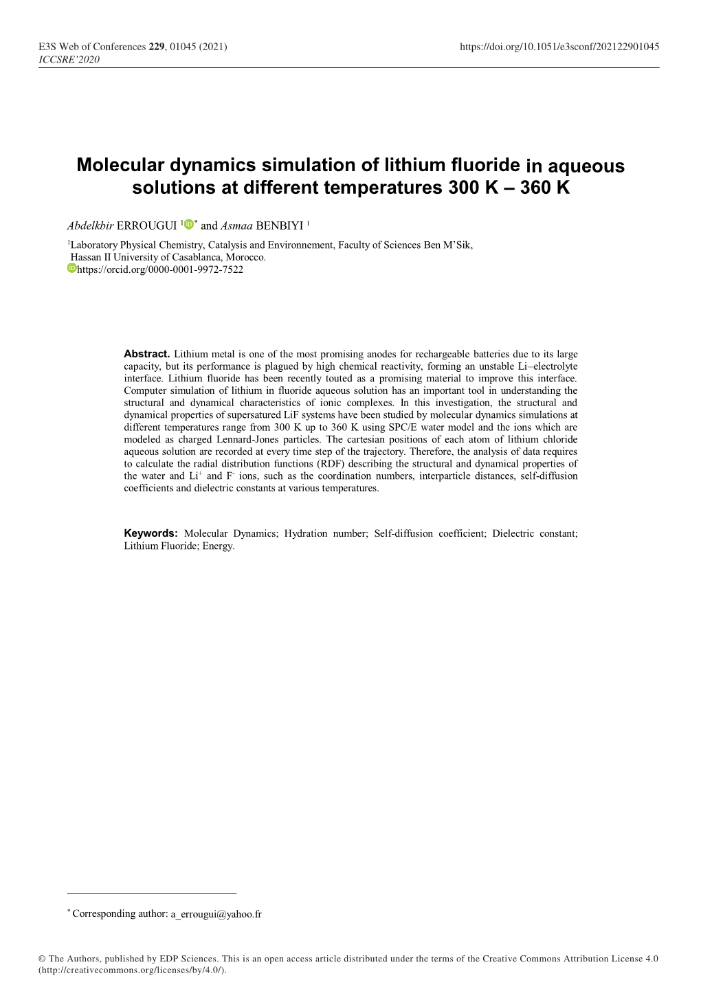 Molecular Dynamics Simulation of Lithium Fluoride in Aqueous Solutions at Different Temperatures 300 K – 360 K