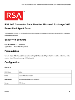 RSA IMG Connector Data Sheet for Microsoft Exchange 2010 Powershell Agent Based