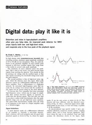 Digital Data: Play It Like It Is