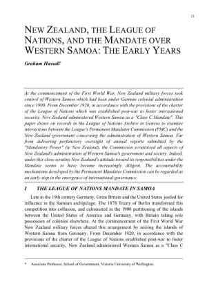 New Zealand, the League of Nations, and the Mandate Over Western Samoa: the Early Years