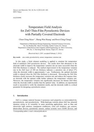 Temperature Field Analysis for Zno Thin-Film Pyroelectric Devices with Partially Covered Electrode