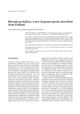 Russula Pyriodora, a New Fragrant Species Described from Finland