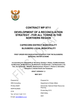 Blouberg RWS May2011.Docx May 2011 Ii RECONCILIATION STRATEGY for BLOUBERG RWS REPORT NO