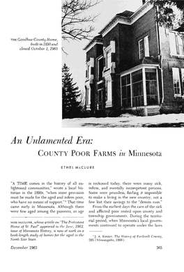 An Unlamented Era: County Poor Farms in Minnesota