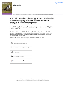 Trends in Breeding Phenology Across Ten Decades Show Varying Adjustments to Environmental Changes in Four Wader Species