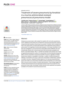Treatment of Severe Pneumonia by Hinokitiol in a Murine Antimicrobial-Resistant Pneumococcal Pneumonia Model