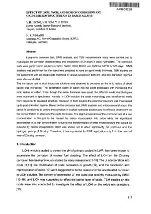 XA9953295 EFFECT of Lioh, Naoh, and KOH on CORROSION and OXIDE MICROSTRUCTURE of Zr-BASED ALLOYS