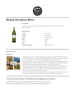 Bergsig Sauvignon Blanc