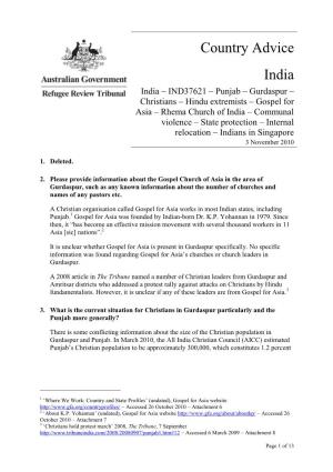 Country Advice India India – IND37621 – Punjab – Gurdaspur –