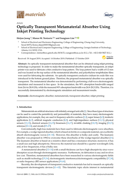 Optically Transparent Metamaterial Absorber Using Inkjet Printing Technology