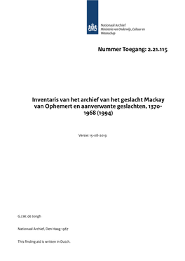 Mackay Van Ophemert En Aanverwante Geslachten, 1370- 1968 (1994)