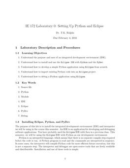 IE 172 Laboratory 0: Setting up Python and Eclipse