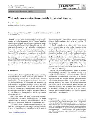Well-Order As a Construction Principle for Physical Theories