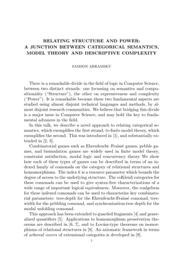 Relating Structure and Power: a Junction Between Categorical Semantics, Model Theory and Descriptive Complexity