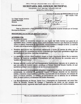 Secretaría Del Concejo Municipal Telefono / Fax 2236-7887 / 2236-8111 Ext 109 Moravia, Costa Rica