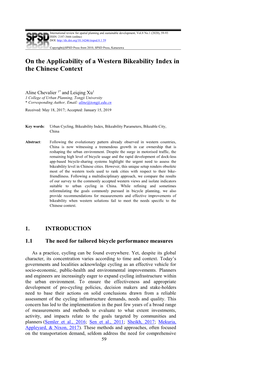 On the Applicability of a Western Bikeability Index in the Chinese Context