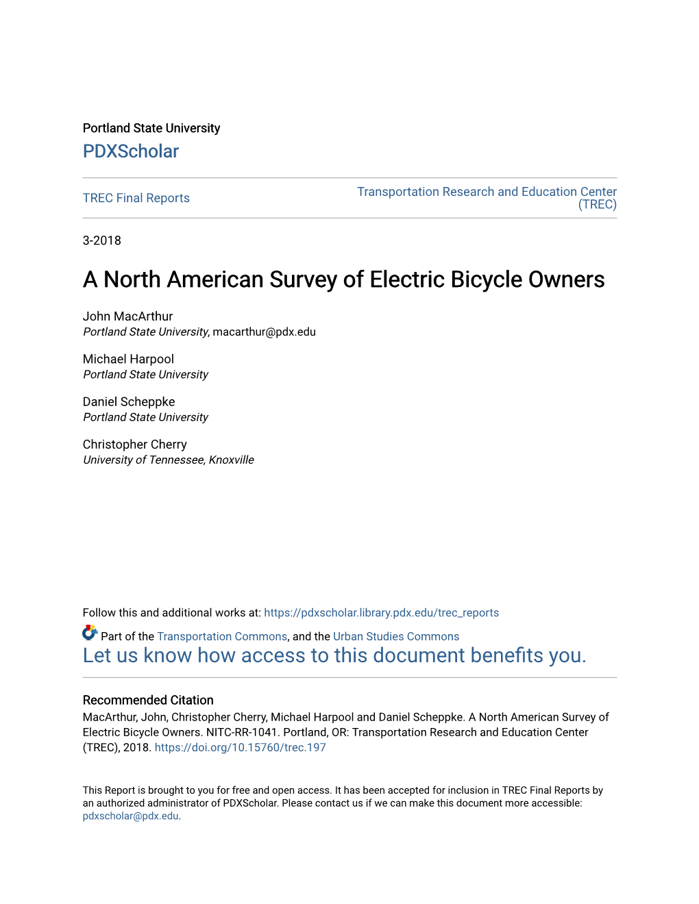 A North American Survey of Electric Bicycle Owners