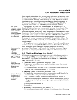 Appendix H EPA Hazardous Waste Law