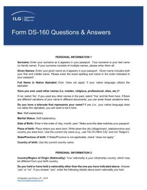 Form DS-160 Questions & Answers