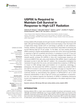 USP9X Is Required to Maintain Cell Survival in Response to High-LET Radiation